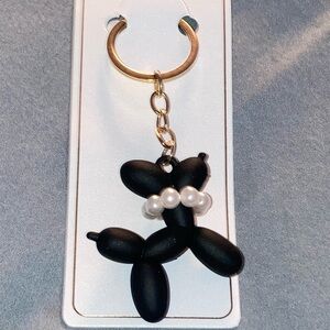 Black Balloon Dog Keychain with Pearls